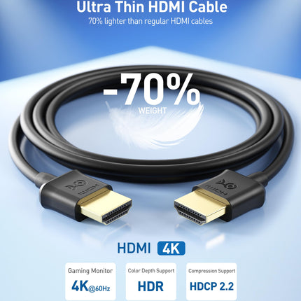 Cable Matters Cable HDMI ultrafino de 3 m, paquete de 2, compatible con 4K@60Hz, cable HDMI 4K ultradelgado con Ethernet, compatible con HDR para PS5, Xbox Series X/S, RTX4090/3090, RX 7900/7800, Apple TV y más