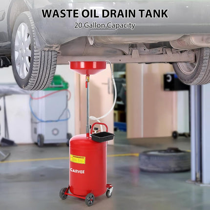 Garvee 20 Gallon Waste Oil Drain Tank, Portable Oil Drain Container, Air Operated Drainer, Fluid Fuel Transfer Drainage, Adjustable Funnel Height with Wheel &15'' Premium Bowl and a Toolbox