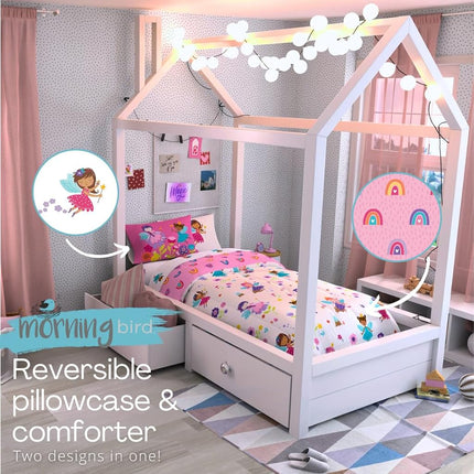 Juego de edredón y sábanas Franco con funda de almohada, microfibra, rosa, 5 piezas, tamaño individual