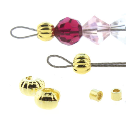 The Beadsmith Crimp Covers – Baño de oro, forma redonda corrugada, medio abiertas, 4 mm de diámetro, 144 piezas