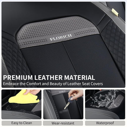 FLORICH Full Set Car Seat Covers 5pcs, Breathable Waterproof Nappa Leather Seat Covers, Gary Seat Covers, Automotive Interior Cover Universal for Cars SUV Truck Sedan - Gary&Black