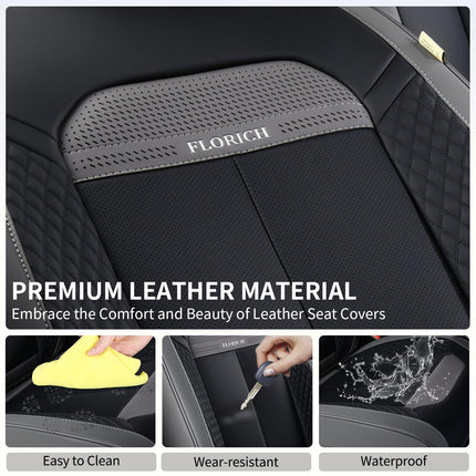 FLORICH Full Set Car Seat Covers 5pcs, Breathable Waterproof Nappa Leather Seat Covers, Gary Seat Covers, Automotive Interior Cover Universal for Cars SUV Truck Sedan - Gary&Black