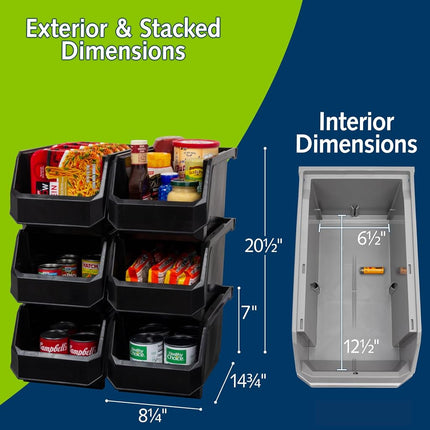 ReadySpace Plastic Containers Storage Bins for Closet, Kitchen, Office, or Pantry Organization, Large, 6-Pack, Black