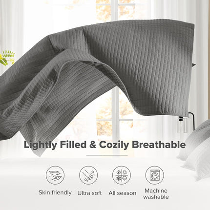Comfort Spaces All Season, Lightweight, Coverlet Bedspread Bedding, Matching Shams, Polyester, Microfiber, Poly fill, Charcoal Grey, Quilt King/Cal King(104"x90")