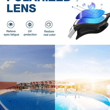 ZIONOR Lunettes de Natation, G1 Grand Angle Polarisées Anti-UV Anti-Buée Étanches avec Verres Miroirs/Fumée Sangle Réglable Confort pour Adultes Hommes Femmes Juniors - Nage en Eau Libre/Intérieur