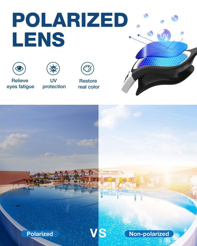 ZIONOR Lunettes de Natation, G1 Grand Angle Polarisées Anti-UV Anti-Buée Étanches avec Verres Miroirs/Fumée Sangle Réglable Confort pour Adultes Hommes Femmes Juniors - Nage en Eau Libre/Intérieur