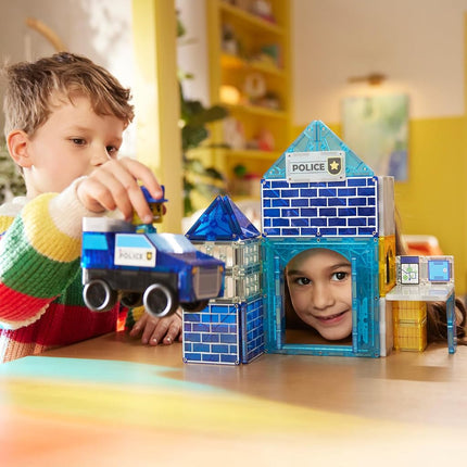 Magna-Tiles Police Station 35-Piece Magnetic Construction Set, The Original Magnetic Building Brand