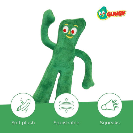 Multipet Gumby Dog Plush Toy - Squeaky Toy for All Dogs - Extra Soft Plush w/Flexible Legs & Arms - Stuffed Animal for Cuddling & Playing - Cute Dog Pet Toy (9", Green)
