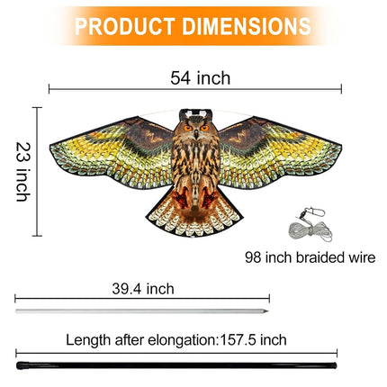 Flerigh Bird Scarer Kite with 13ft Pole Bird Hawk Flying Kite-Owl Kite