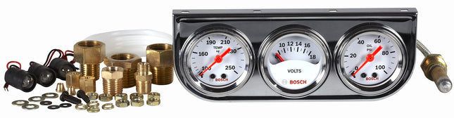 Bosch SP0F000039 Style Line 1-1/2" Mini Triple Gauge Kit (White Dial Face, Chrome Bezel)