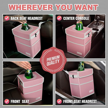 K Knodel Car Trash Can, Waterproof Car Garbage Can, Car Trash Bag with Lid, Leak-Proof Car Trash Bin, Car Trash Hanging (Pink, Medium) (LJT-073)