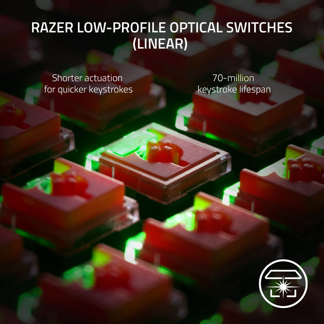 Teclado inalámbrico para juegos Razer DeathStalker V2 Pro TKL: interruptores ópticos de perfil bajo - Rojo lineal - HyperSpeed inalámbrico y Bluetooth 5.0 - Batería de 50 horas - Teclas con revestimiento ultra duradero - RGB - Blanco