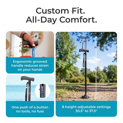 HurryCane Freedom Edition Folding Cane with T Handle, Original Black
