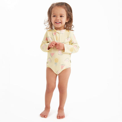 Traje de baño de una pieza tipo camiseta de natación de manga larga para niñas pequeñas Gerber, fruta amarilla, 3-6 meses