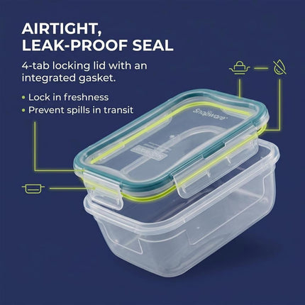 Snapware Total Solution 10 Piece Rectangle Plastic Food Storage Container Set – 5 Containers with 5 Tab Locking Lids – Opaque, Microwave, Dishwasher and Freezer Safe, 710ml Capacity