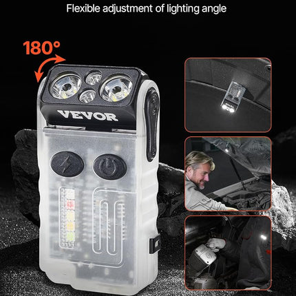 VEVOR Rechargeable Keychain Flashlight, Mini LED Flashlight with 13 Lighting Modes, Portable Pocket Flashlight with Clip, Magnetic Tail & 180° Rotating Head for Everyday Carry, Camping, Emergencies