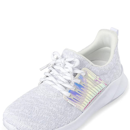 The Children's Place Girls Casual Lace Up Running Sneakers, White, 5 Big Kid