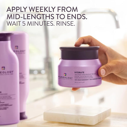 Pureology Hydrate Deep Conditioning Hair Treatment Mask, Instantly Detangles, Hydrates and Softens with Antifade Complex, 250ml, For Dry or Colour-Treated Hair