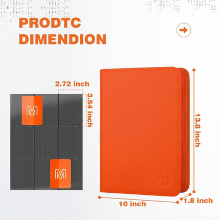 Trading Card Binder with 9 Side Loading Pocket Card Album Hold Up to 540 Cards PU Card Collection Binder, Collectible Albums Card Folder for MTG, TCG, Sports Cards（9-Orange）