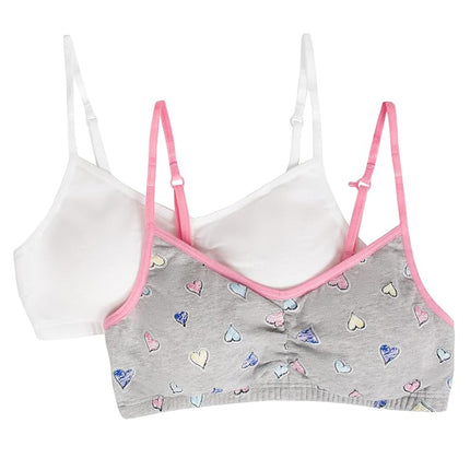 Fruit of the Loom Girls' Bra with Removable Cookies, 2-Pack, Heart Patch/White, 32