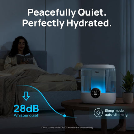 DREO 6L Humidifiers for Bedroom, Quiet Supersized Cool Mist Ultrasonic Humidifier with Diffuser, 60 Hour Runtime for Home, Nursery, Plant, White
