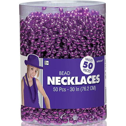 Amscan 395801.14 Accesorios, Collares de Cuentas, Artículos para Fiestas, Morado, 30" 50 unidades