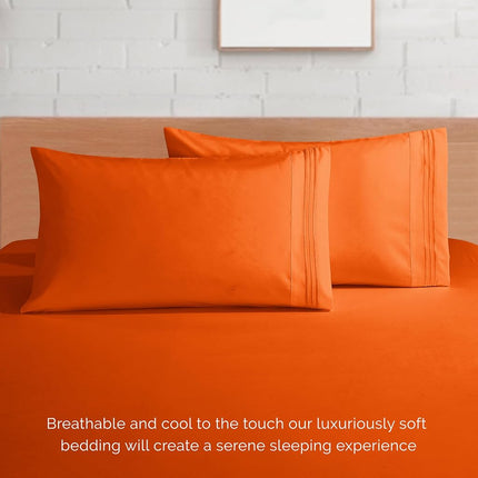 Elegant Comfort Luxurious 1500 Premium Hotel Quality Microfiber 4-Piece Sheet Set, 18-24 Inches Deep - Extra Deep Pocket Sheets - Ultra Soft 4PC Deep Pocket Sheets, King, Orange