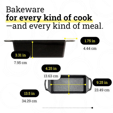 Lodge 10 Inch Pre-Seasoned Cast Iron Loaf Pan - Dual Handles - Unparalleled Heat Retention for Consistent, Even Baking - Black