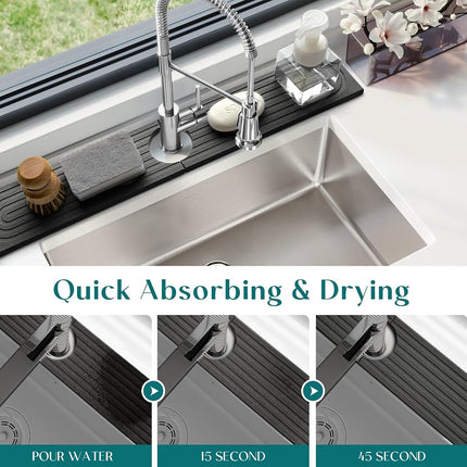 Faucet Splash Guard for Kitchen Sink, Kitchen Sink Faucet Mat with Raised Feet, Durable Drying Matt Kitchen Counter Stone, Water Absorbent Diatomite Drying Mat (Dark Grey, 23.6" x 3.9")