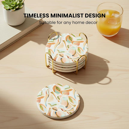 Ceramic Absorbent Coasters Set of 6 with Holder, Marble DrinkCoasters for Coffee Table, Water-Absorbing Stone Coasters (Impressions)