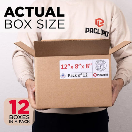 Paclord Paquete de 12 Cajas de Cartón Medianas 30.5 cm L x 20.3 cm An x 20.3 cm Al - Cajas de Embalaje Fabricadas en EE. UU. para Mudanzas, Envíos o Almacenamiento - Aprobado por USPS