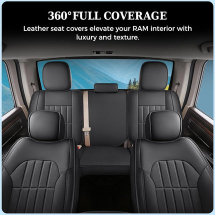 Truckiipa Dodge Ram Seat Covers Full Set, Full Coverage Luxury Car Seat Covers Waterproof Leather Protector Pickup Truck Accessories, Custom Fit for 2002-2023 Ram 1500 2500 3500 Crew Mega Cab