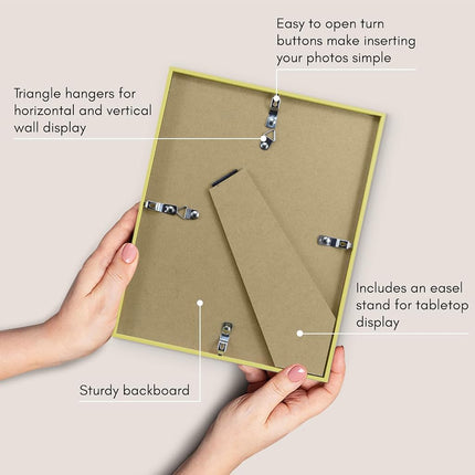 Americanflat 8x10 Photo Frame in Gold - Use as Thin Border 7x5 Photo Frame with Mount or 8x10 Frame without Mount - Picture Frame with Shatter-Resistant Glass and Easel for Wall and Tabletop Display