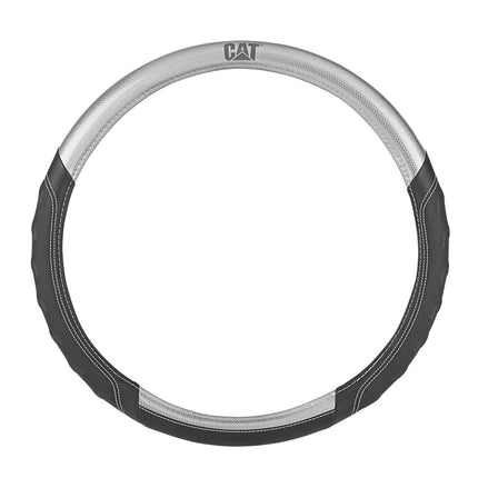 Funda de volante de cuero sintético gris/negro CAT® BigGrip, tamaño extragrande de 18 pulgadas, para vehículos recreativos y camioneros de plataforma, funda de volante para camiones de 18 ruedas