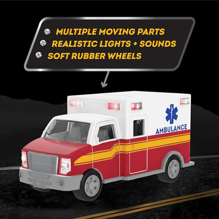 Driven by Battat Micro Ambulance Toy Truck with Lights and Sound, Trucks