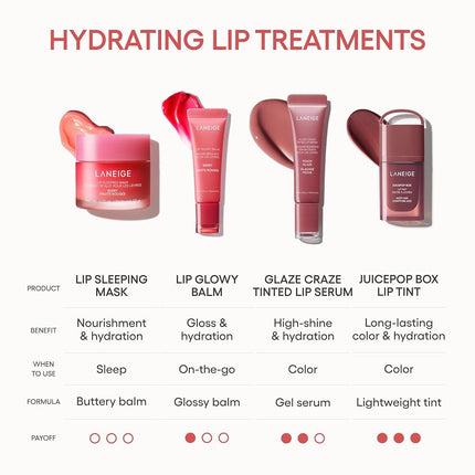 LANEIGE JuicePop Box Lip Tint: Long-Lasting Hydrating Lightweight Tint, Buildable Juicy Color & Nourishing Shine, K-Beauty Lip Essential for Long-Lasting Comfort, Electro Berry