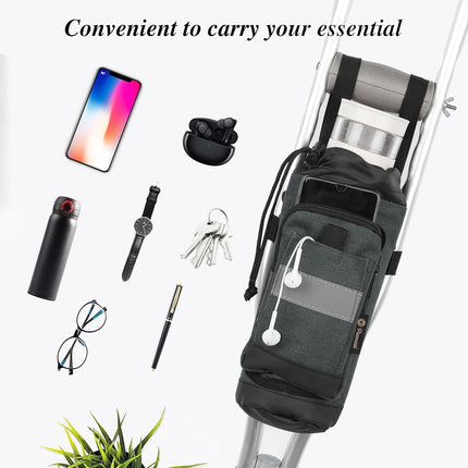 Crutch Bag Lightweight Crutch Accessories Storage Pouch with Reflective Strap and Front Zipper Pocket for Universal Crutch Bag to Keep Item Safety (Dark Gray)