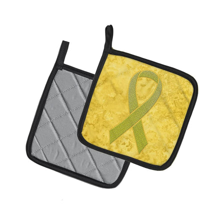 Caroline's Treasures Yellow Ribbon For Sarcoma, Bone or Bladder Cancer Awareness Pair of Pot Holders, 7.5HX7.5W, Multicolor