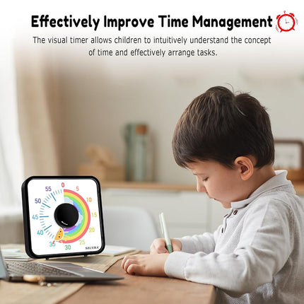 Secura 60-Minute Visual Timer for Kids, 7.5 Inch Magnetic Rainbow Countdown Timer for Classroom or Kitchen, Durable Mechanical Timer Clock with Magnetic Backing (Black & Sun)