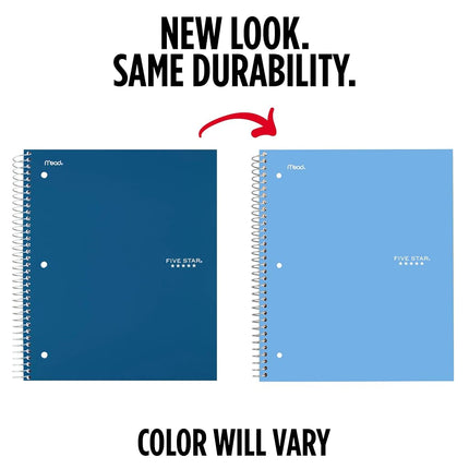 Five Star Spiral Notebook + Study App, 3 Subject, College Ruled Paper, Fights Ink Bleed, Water Resistant Cover, 8-1/2" x 11", 150 Sheets, Blue (73623)
