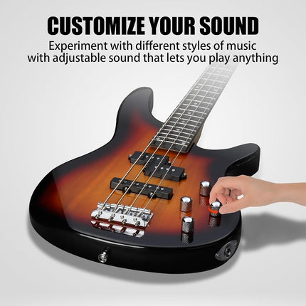 Ktaxon 4 String Electric Bass Guitar, Full Size Bass Guitar Kit (Sunset)