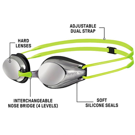 ARENA Unisex Kids Racing Goggles Tracks Mirror Junior Silver/Black One Size