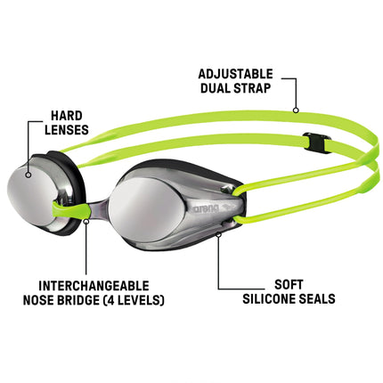ARENA Unisex Kids Racing Goggles Tracks Mirror Junior Silver/Black One Size