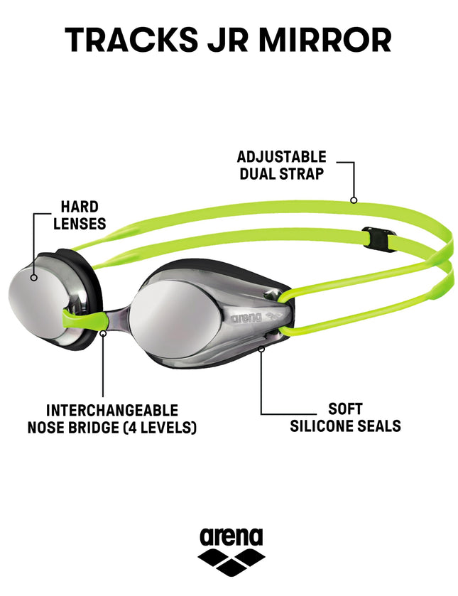 ARENA Unisex Kids Racing Goggles Tracks Mirror Junior Silver/Black One Size
