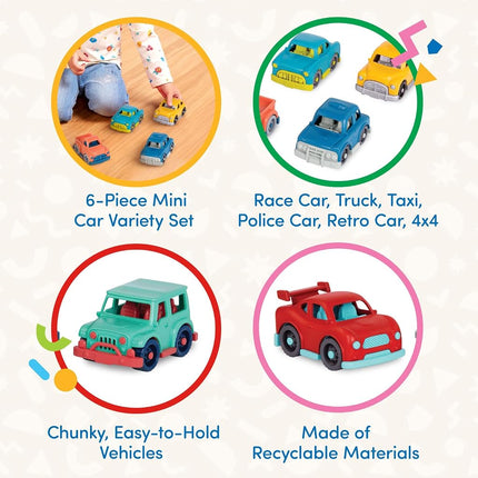 Battat Wonder Wheels Mini Toy Cars, Mini Riders 6-Car Play Set