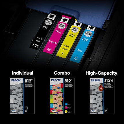 Epson DURABrite Ultra T812 High Capacity Black and Standard Capacity Color Combo Cartridge Ink (T812XL-BCS), Black and Color Combo