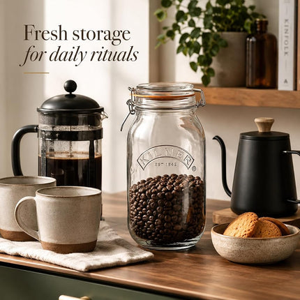Kilner Clip-Top Storage Jar, 2 Litre, Airtight, Glass, for Fruit, Vegetables, Coffee, Tea, Flour