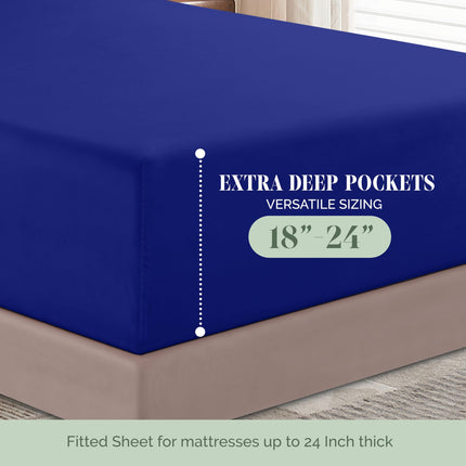 Elegant Comfort Luxurious 1500 Premium Hotel Quality Microfiber 4-Piece Sheet Set, 18-24 Inches Deep - Extra Deep Pocket Sheets - Ultra Soft 4PC Deep Pocket Sheets, King, Royal Blue