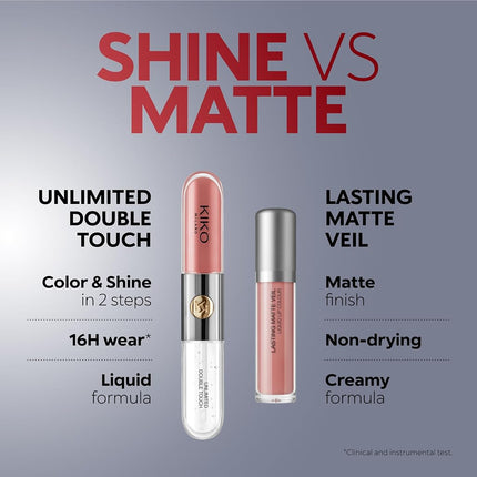 KIKO Milano Unlimited Double Touch 109 | Liquid lipstick with a bright finish in a two-step application. Lasts up to 12 hours. No-transfer base colour