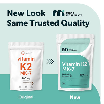 Micro Ingredients Vitamin K2 Complex (MK-4 + MK-7 Formula), 150 mcg, Immune Vitamins and Joint Health Supplement, Non-GMO (300 Count (Pack of 1))